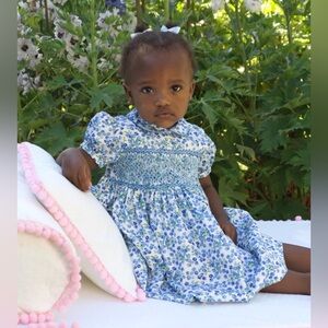 Rachel Riley White Dress with Blue Floral Print